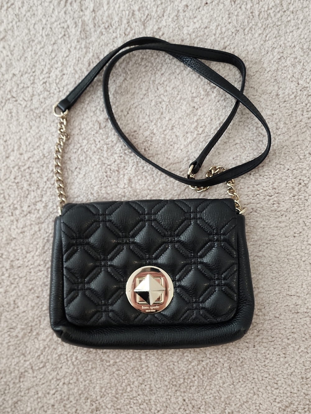 kate spade Black Quilted Leather Crossbody with Gold-Tone Turn Lock